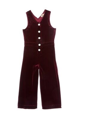 Faherty Kids Velvet Button Jumpsuit in Wine